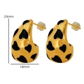 Golden C-shaped hoop earrings with black enamel heart patterns, 29mm high - Heart Pattern Waterdrop Style (EH123 Black Pair) / Black