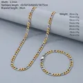 Two-tone gold and silver Figaro chain necklace and bracelet set in 5.5mm width - Regular 3-1 5.5mm Two-tone