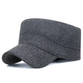 Gorra militar gris oscuro de lana para hombre con parte superior plana y forro térmico - Ajustable / Gris