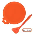 Orange silicone pet can lid with paw print handle and matching feeding spoon set - Orange Can Lid + Spoon