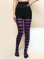 Collants à rayures violettes et noires taille haute pour accessoires de costume - Collants rayés violet et noir
