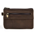 Vintage dark brown crazy horse leather coin purse with double zippers and metal hook - Crazy Horse Dark Brown