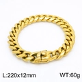 Bracelet gourmette dorée en acier inoxydable de 220x12mm style hip-hop masculin - Bracelet Doré (KB153141-KFC) / 22cm x 1.2cm