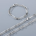 Conjunto de collar y pulsera de acero de titanio plateado con eslabones de clip y cierre - Pulsera 20CM / Color Acero