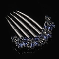 Elegant silver 5-tooth hair comb with navy blue rhinestones on a black background - Dark Blue