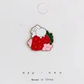 Cute white bunny on red strawberry enamel pin badge for clothes and bags decoration - Strawberry Rabbit