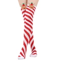 Calze di Natale sopra il ginocchio con strisce bianche rosse e decorazione di renna 3D - Taglia unica / Righe Diagonali Rosso e Bianco/Cervo con Cappello Rosso