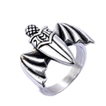 Gothic roestvrijstalen ring met vleermuisvleugels en zwaard in vintage stijl - US 7 / Antiek Zilver (Gepolijst Staal 21407)