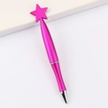 Streamlined rose red metal ballpoint pen featuring a decorative star top on a white base - Pentagram / Rose Red