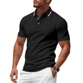 Dettaglio polo nera da uomo con strisce rosse e bianche sul colletto alla moda - Taglia S / Top / Nero