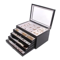 Wooden jewelry box with glass lid, multi-layer drawers, white velvet lining for rings and watches. - 5-Layer Jewelry Box / Black Baked Paint / Beige Inner