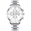 Silver stainless steel business watch with white dial and Roman numerals by Shaarms - Silver Band White Dial Silver Hands
