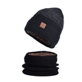 Set berretto in maglia e scaldacollo invernali neri con spessa fodera in pile marrone - Nero