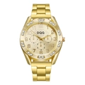 Classic gold metal watch with DQG logo, crystal-encrusted bezel and three-eye dial - Gold Steel Band
