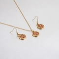 Golden titanium jewelry set with red enamel rose pendant necklace and hook earrings - Gold Style (KS120843-KSP)