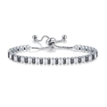 Adjustable silver bolo bracelet featuring black and clear rectangular cubic zirconia gems - 2.5*5mm White Gold Rectangular White + Black Stones