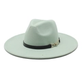 Mint green wool fedora hat with a black leather band and gold buckle on white background - Adult 56-59cm / Mint Green