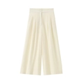 Minimalistische gebroken witte wijde broek met hoge taille en plooidetails op wit - XS / Bottoms / Broken Wit