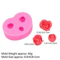 Pink heart-shaped silicone mold featuring three 3D rose bud sizes for soap or wax - 5#B1158 Pink