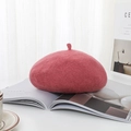 Chic dusty pink wool felt beret for women with classic stem top on white background - One Size / Dusky Pink