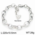 Silver steel oval link chain bracelet with heart charm on a clean white background - Steel Oval Splicing Heart Style (KB183398-Z)