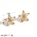 Gold flower stud earrings with zircon marquise petals measuring 12mm by 11.4mm - Medium Five-Petal Flower Style (TE60060)