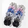 12er Set Satin Haargummis in verschiedenen Farben und Leopard Druckmuster - Leopard Schwarz (12Stk-6G+6K)