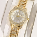 Luxury gold women's watch set with crystal-encrusted bezel and pearl dial - Gold Single Watch