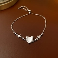 Adjustable silver bracelet with heart cat eye stone and star charms for women - Zirconia Cat's Eye Heart Star Bracelet