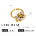 Vue détaillée de la bague en acier inoxydable bicolore 18K avec dimensions du produit - US 7 / Style de grappe de petites boules bicolores or et argent (NB-R24268-GS)