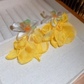 Vibrant lemon yellow fabric floral petal earrings with layered mesh and silver needles - Yellow