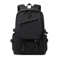 Minimalist black large capacity laptop backpack for travel with buckle flap closure - Black