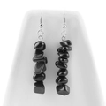 Macro detail of irregular black gold sandstone beaded drop earrings with silver hooks - Natural Stone Earrings / Black Agate