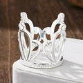 Macro shot of silver alloy crown featuring hollow heart patterns and sparkling rhinestones - 12 Rhinestone Silver Small Crown 01