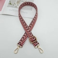 Adjustable woven shoulder strap with colorful zigzag pattern and gold hardware hooks - Dark Pink White + Gold Hook