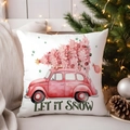 Christmas pillow cover featuring a pink truck with tree on a white sofa setting - TQYM72-12 (Let it Snow)