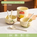 4.5-inch ceramic fruit bowl set with spoons featuring cute apple and lemon illustrations - 4-Color Mixed / 4 Bowls + 4 Spoons