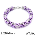 8mm lila-silbernes Hip-Hop-Armband aus Edelstahl, Größe 210x8mm, Gewicht 49g - Armband / Lila / 21cm