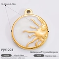 18K gold plated stainless steel sun and moon round pendant charm in gold finish - Gold Star Moon Round Plaque Style (PJ91203)