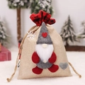 Bolsa de regalo de Navidad en yute con gnomo, borde de cuadros y copo de nieve blanco - Bolsa de Caramelos de Gnomo del Bosque Con Gorro Gris