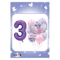 Purple number 3 foil balloon set with butterfly and pink latex balloons for birthday decor - Number 3 Set