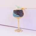 Creative crystal wine glass keychain featuring blue rhinestones on a gold metal frame - Blue