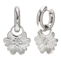 Pendientes de aro plateados con dijes de flores de ocho pétalos de estilo minimalista - Pendientes de flores hidráulicos-Color acero