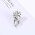 Macro shot of silver tooth brooch with clear zircon crown on minimalist background - Crown Tooth/Silver