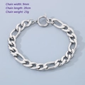 Bracciale a catena cubana in acciaio inossidabile argento, larghezza 9mm e lunghezza 20cm - Stile Catena Figaro Argentata (KB188533-Z)