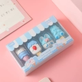 Cartoon Kaninchen Eiscreme Radiergummi Set mit kreativen Erdbeer Dessertformen in Rosa - Nachtisch Kaninchen - Blau