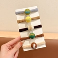 Set di 5 elastici per capelli a coste in toni terra con perline di resina incise - Confezione Card / 2# Colori Caffè Maillard (5 Pezzi)