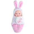 Baby doll in pink and white plush rabbit sleeping bag with cute embroidery - Little Rabbit Sleeping Baby (OPP Bag)