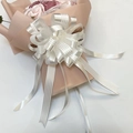Large 3D dual-tone pink pull bow ribbon for wedding car and floral decoration - Vertical Stripe White