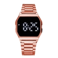 Roségoldene quadratische digitale LED-Uhr mit Metallarmband und Weckfunktion - Roségold